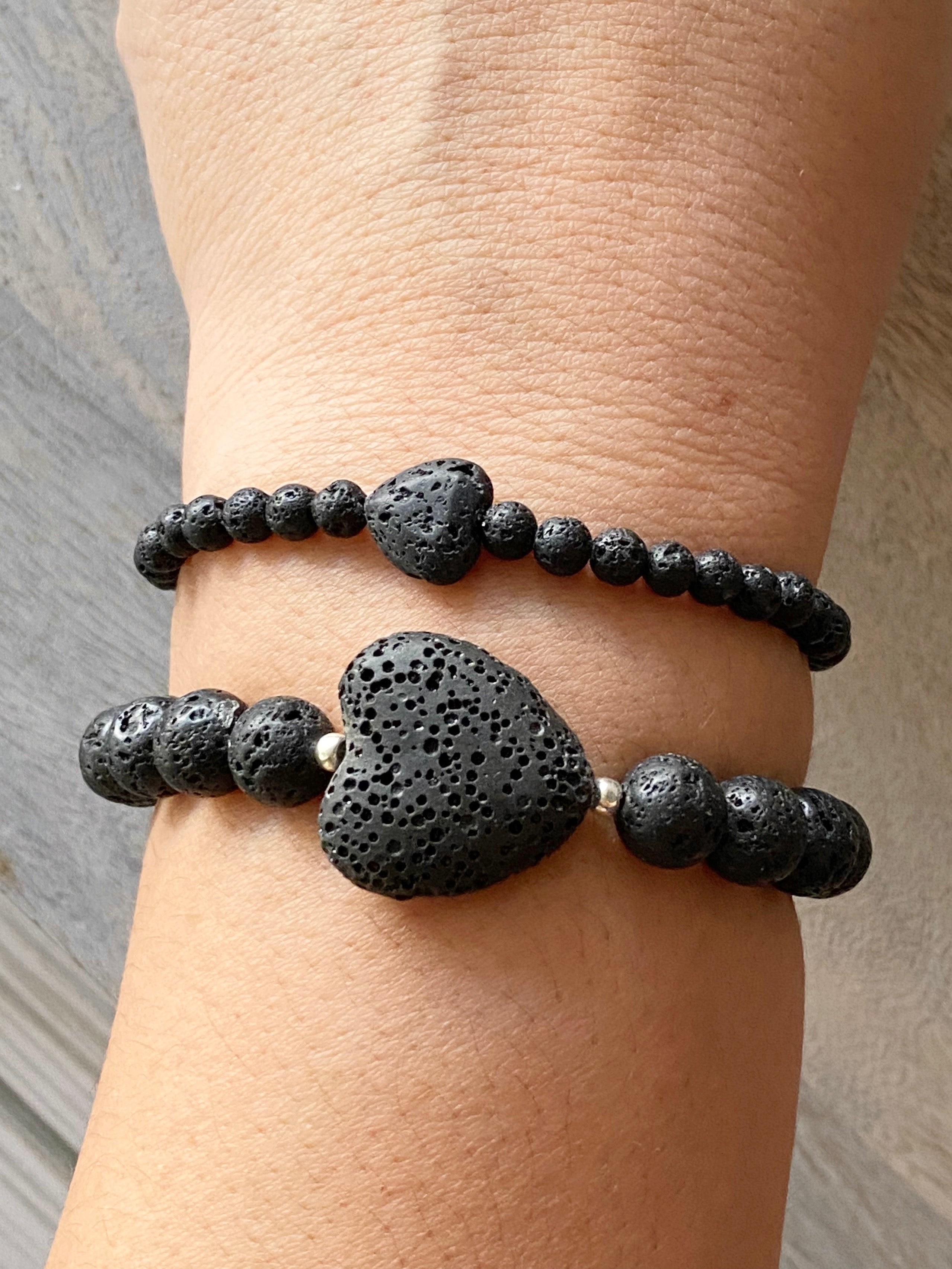 Dainty Lava Stone Heart Beaded Bracelet
