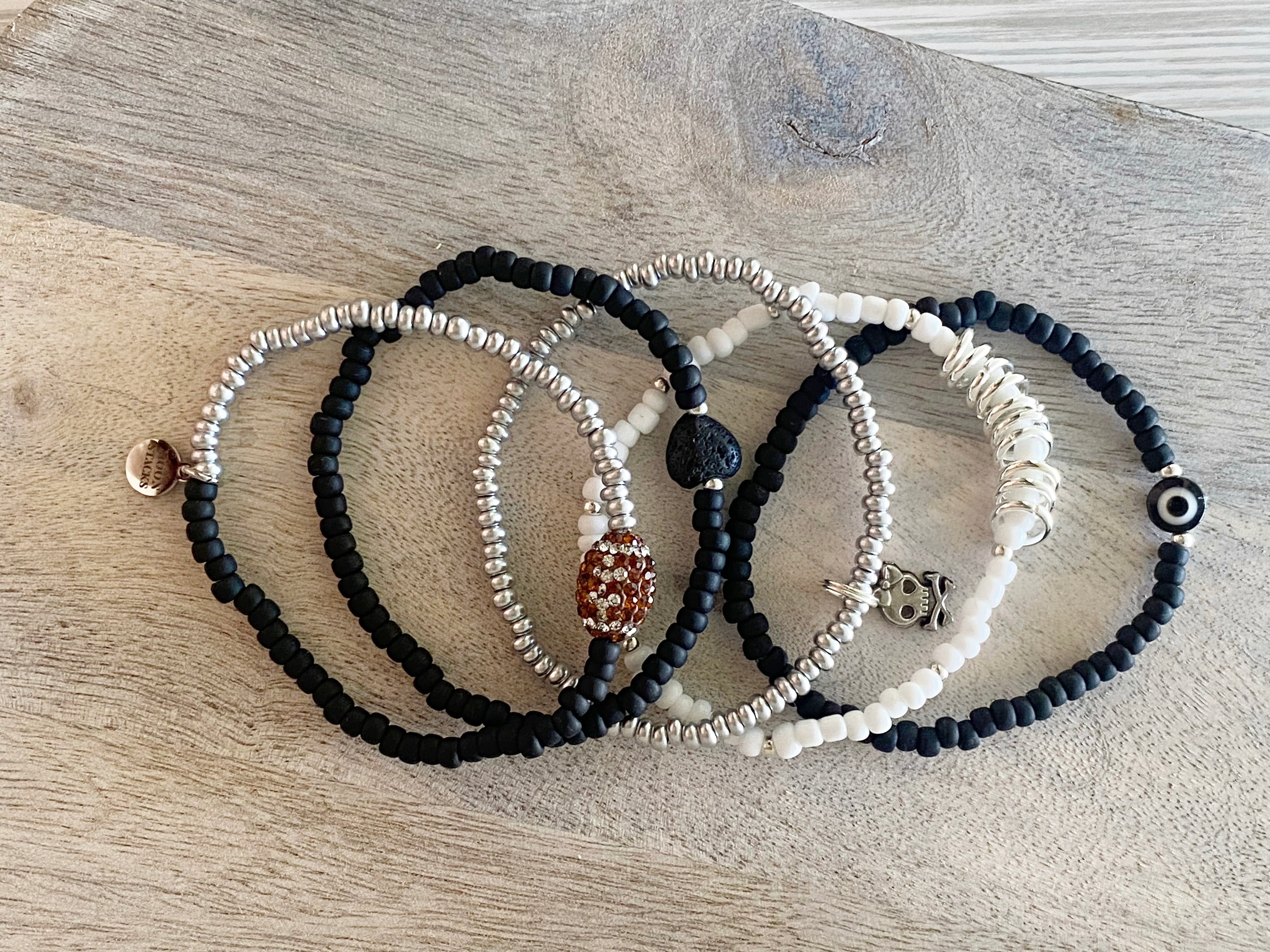Black & Silver Football Bracelet Stack