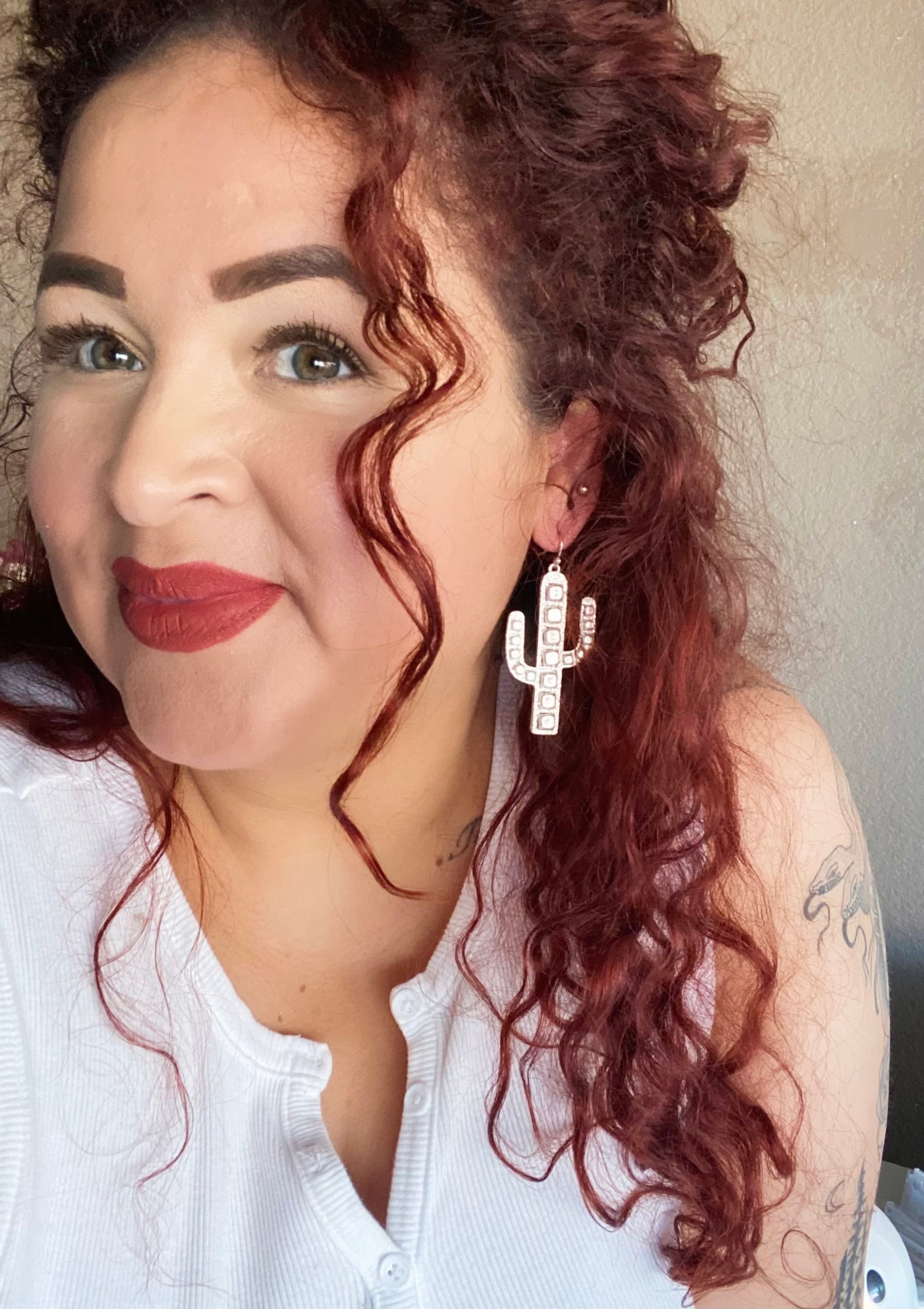 Silver Cactus Western Earrings