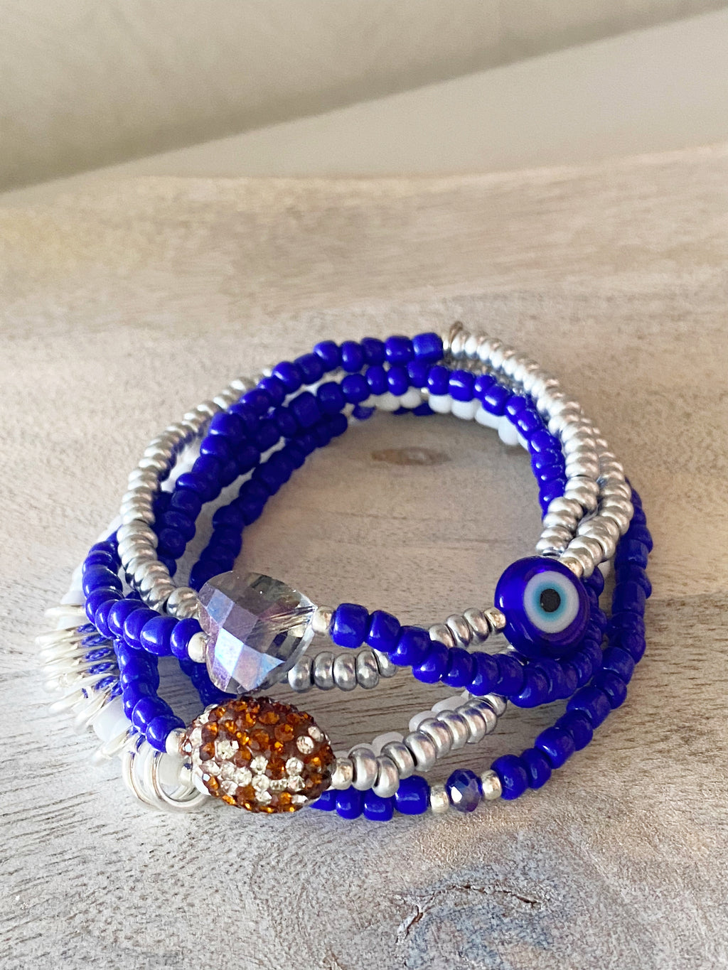 Blue & Silver Football Bracelet Stack