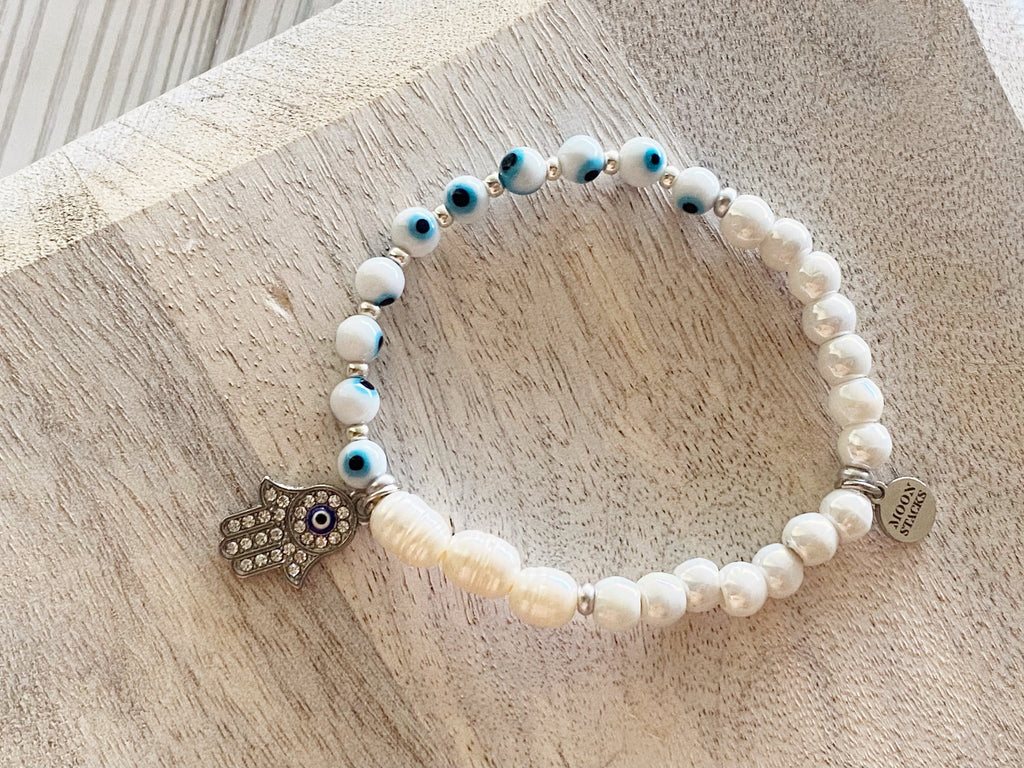 White Evil Eye Protection Bracelet