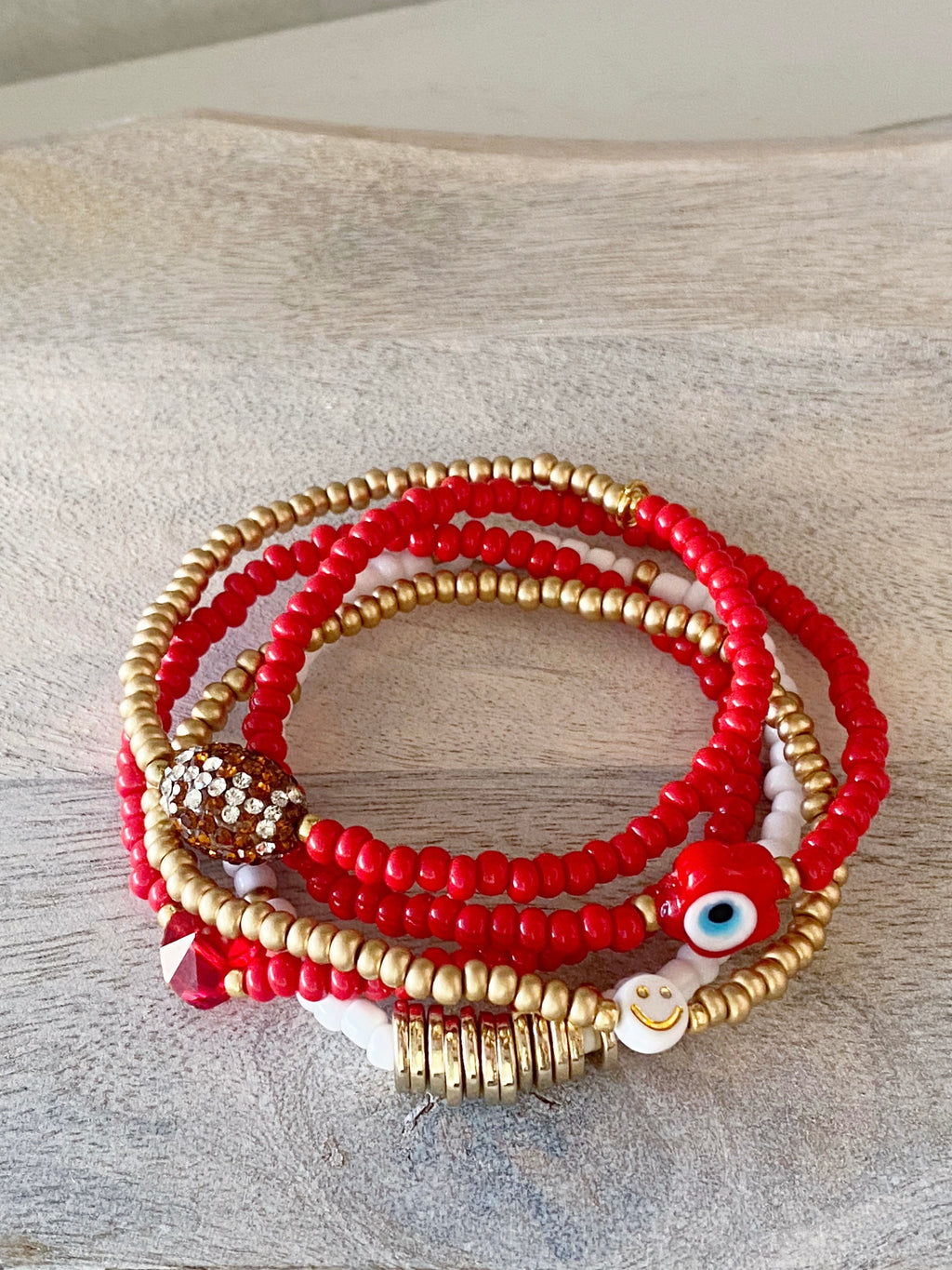 Red & Gold Football Bracelet Stack