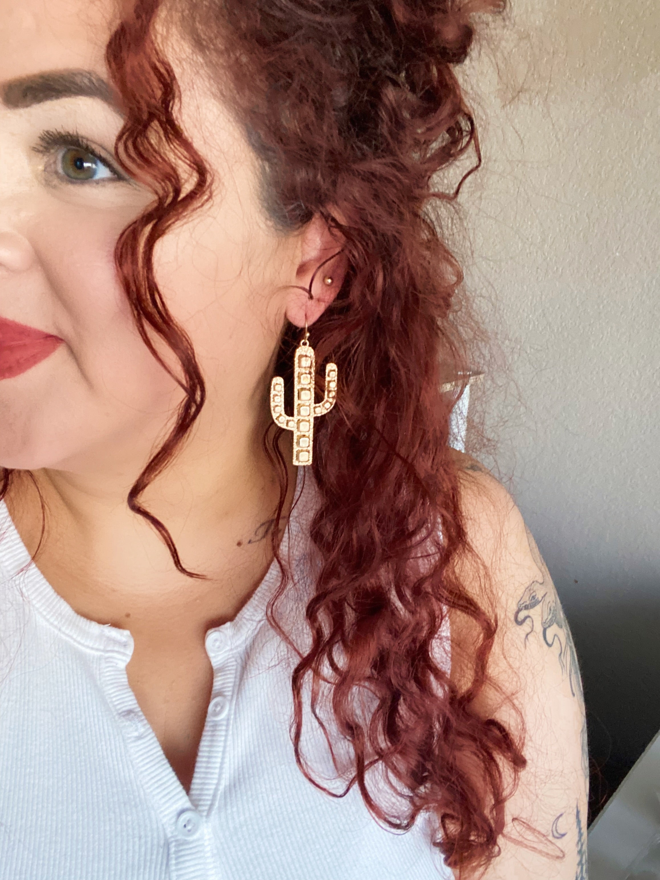 Golden Cactus Western Earrings