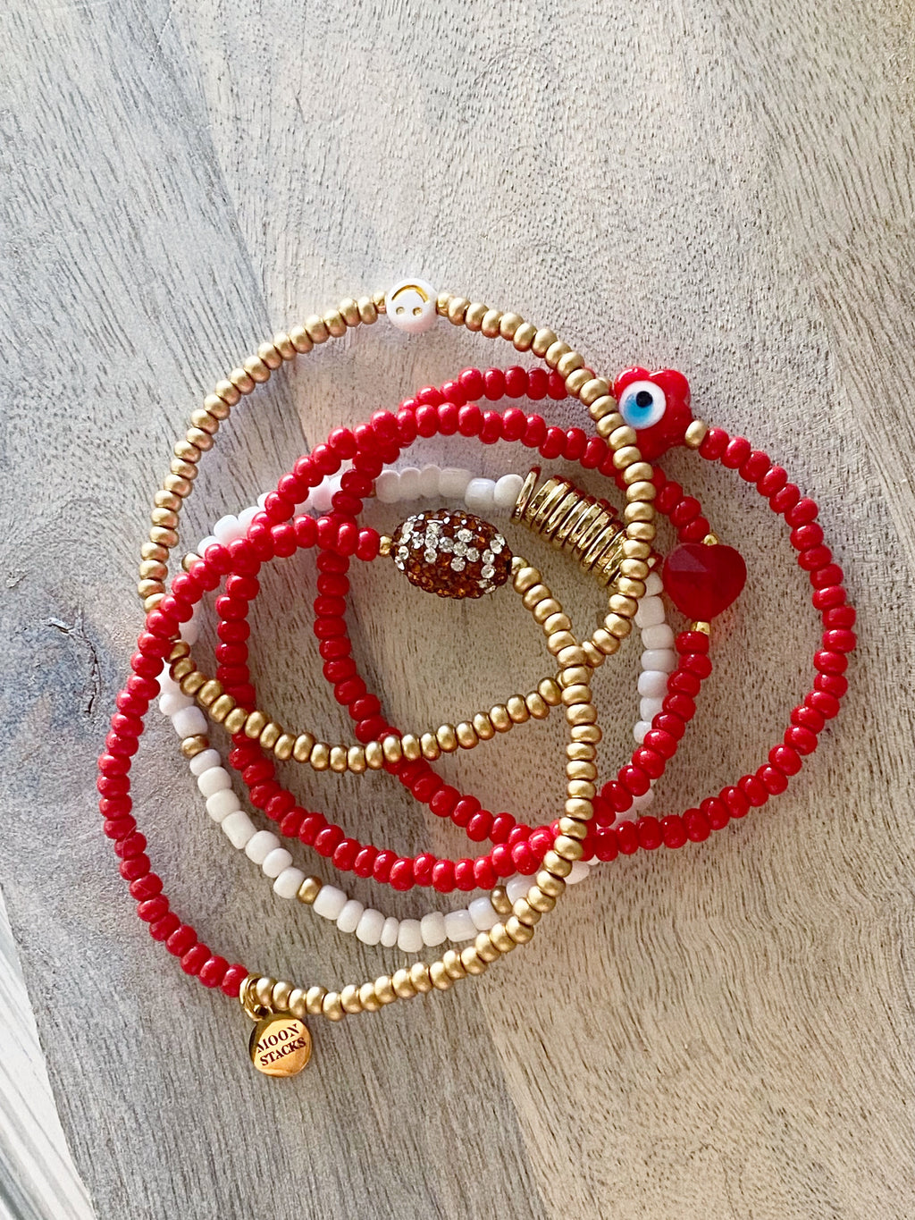 Red & Gold Football Bracelet Stack