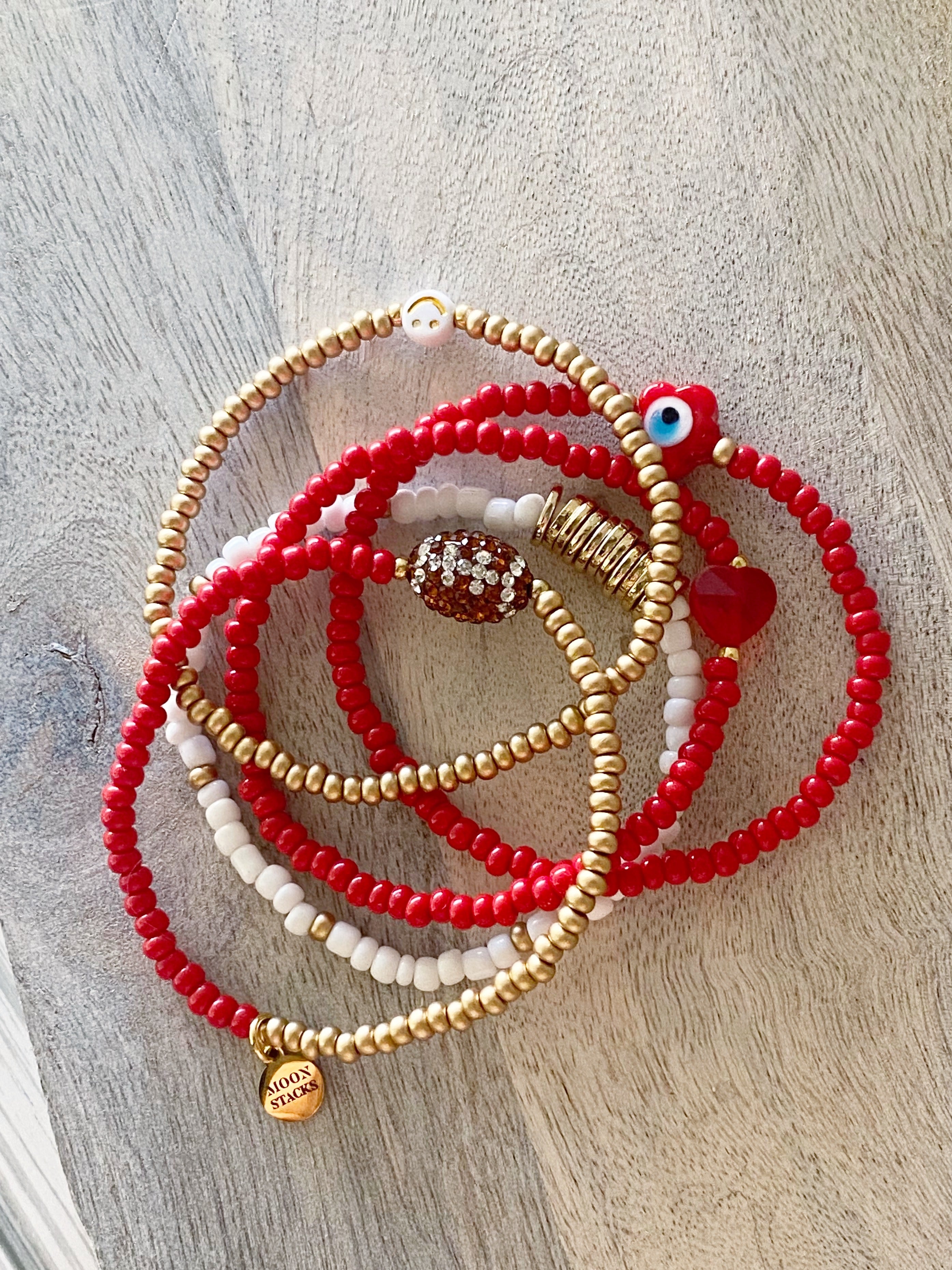 Red & Gold Football Bracelet Stack