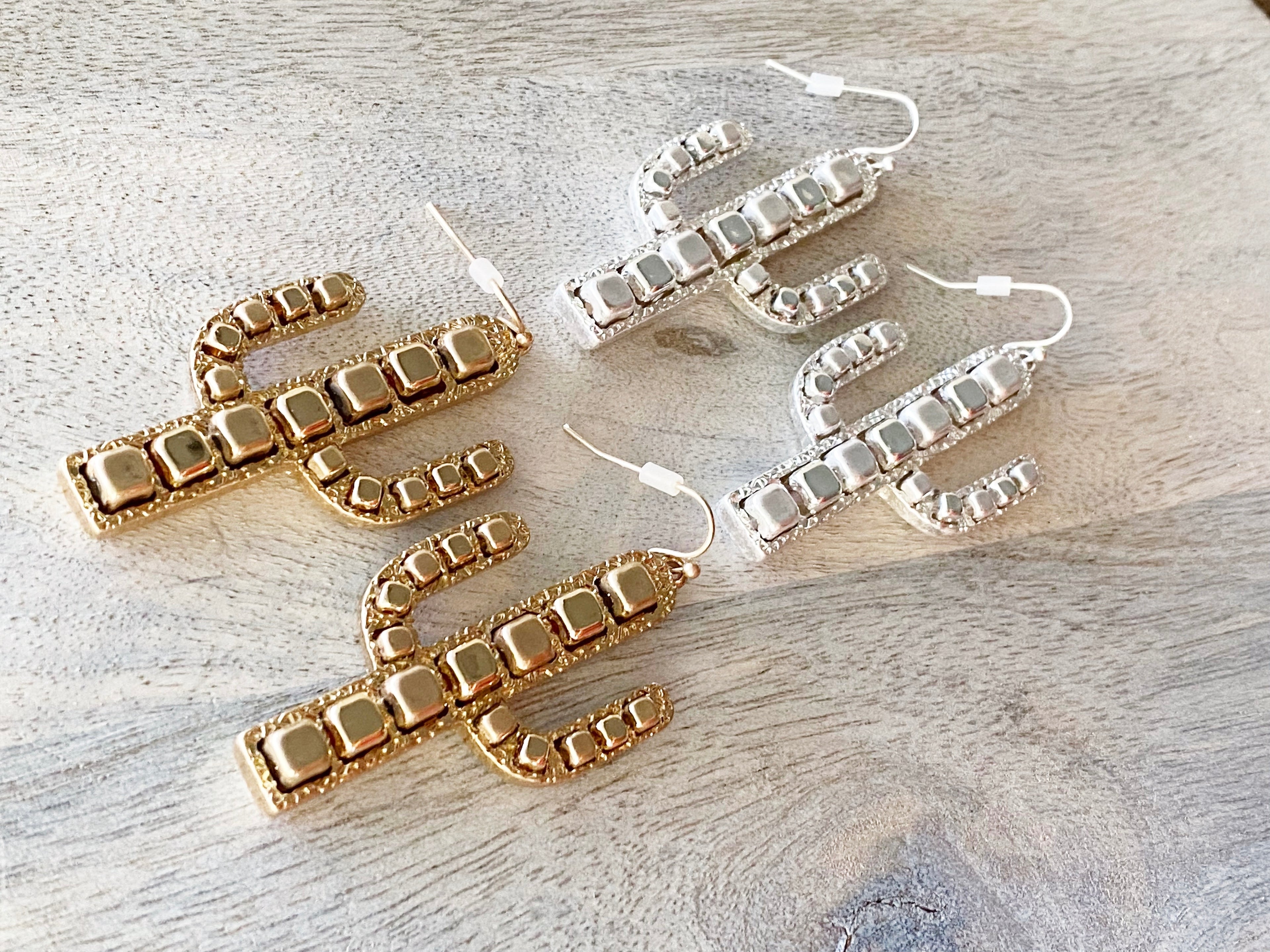 Silver Cactus Western Earrings