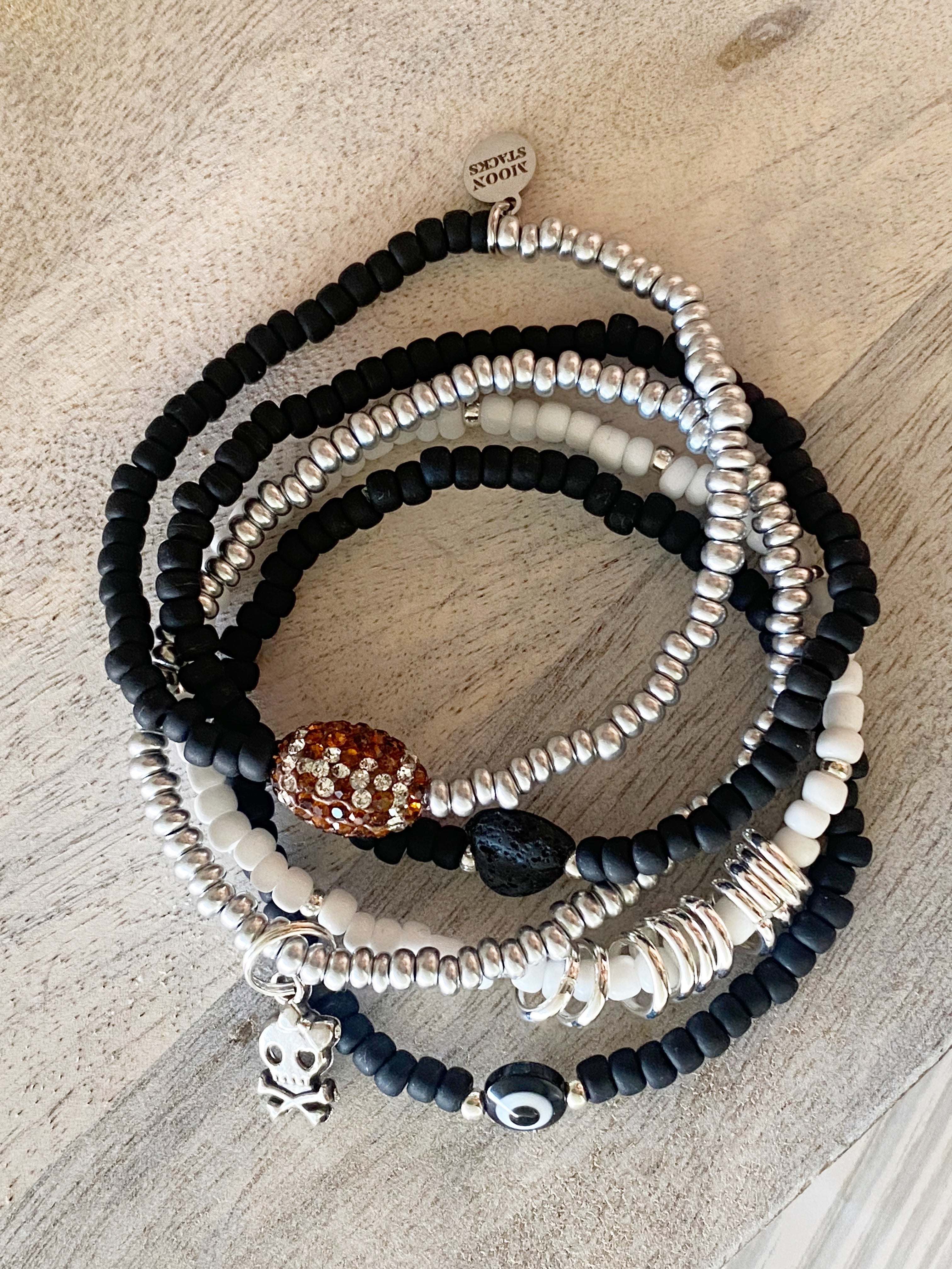 Black & Silver Football Bracelet Stack