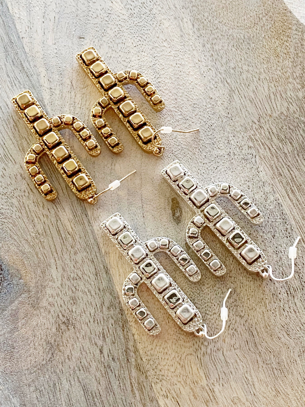 Silver Cactus Western Earrings