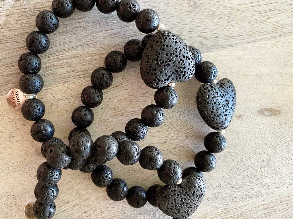 Lava stone heart beaded bracelet