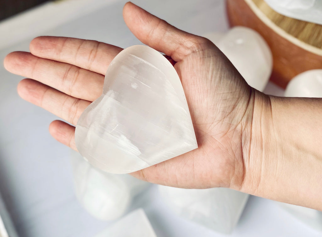 Selenite Puffy Heart