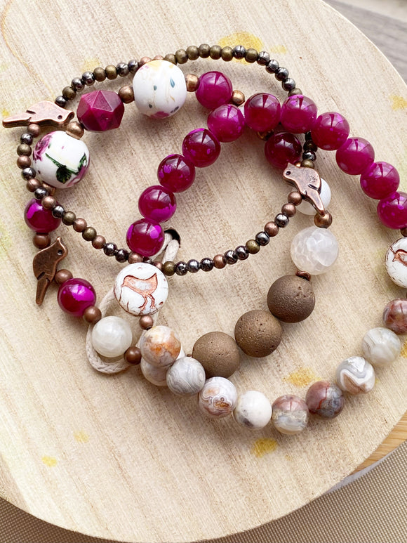Bird Beaded Bracelet Stack
