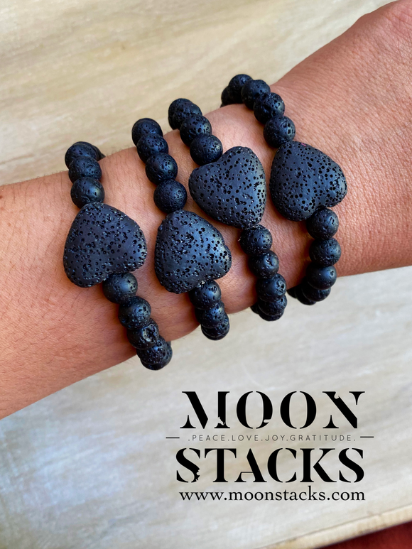 Lava stone heart beaded bracelet