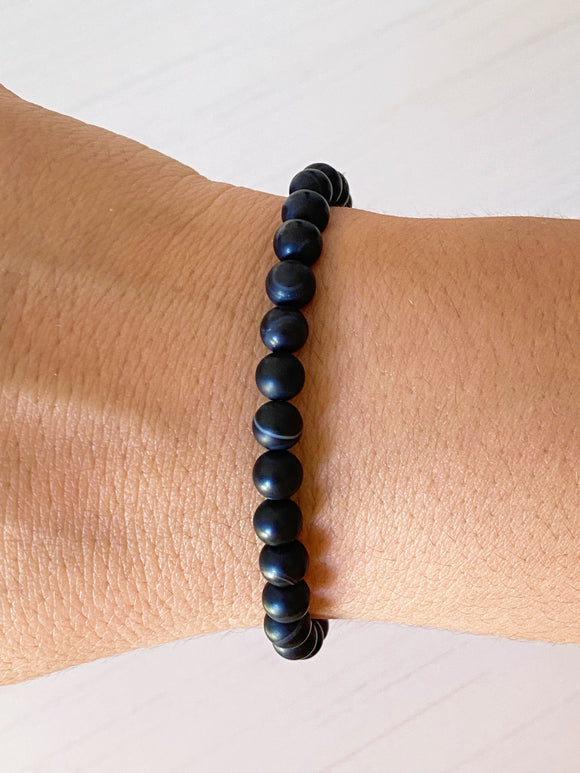 Black Agate Single Beaded Bracelet