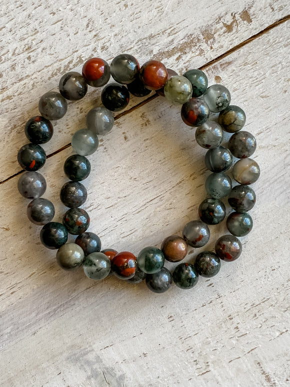 Blood Stone Single Beaded Bracelet