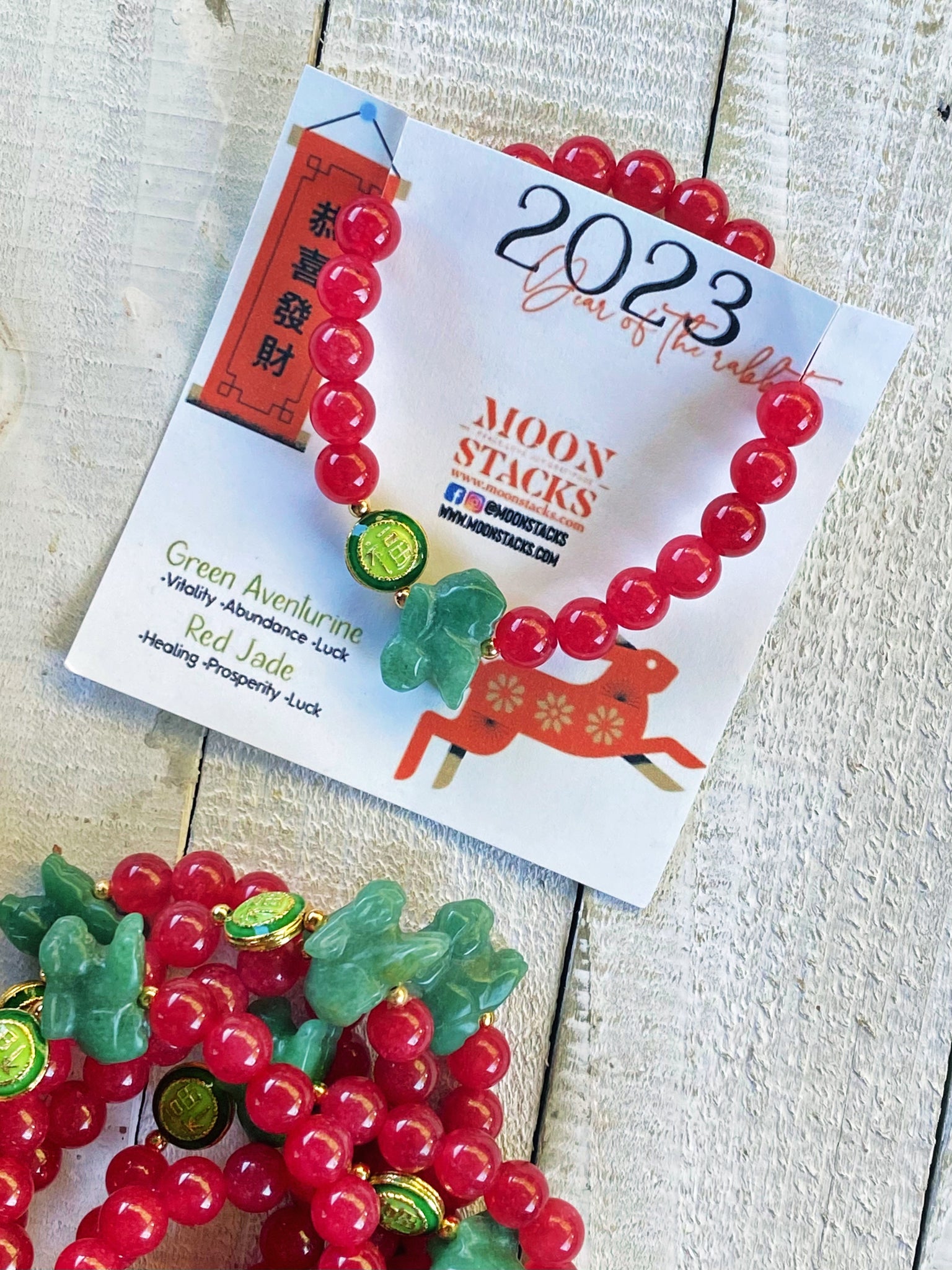 2023 Rabbit Year Red String Bracelet- Lucky Green Jade Rabbit Red