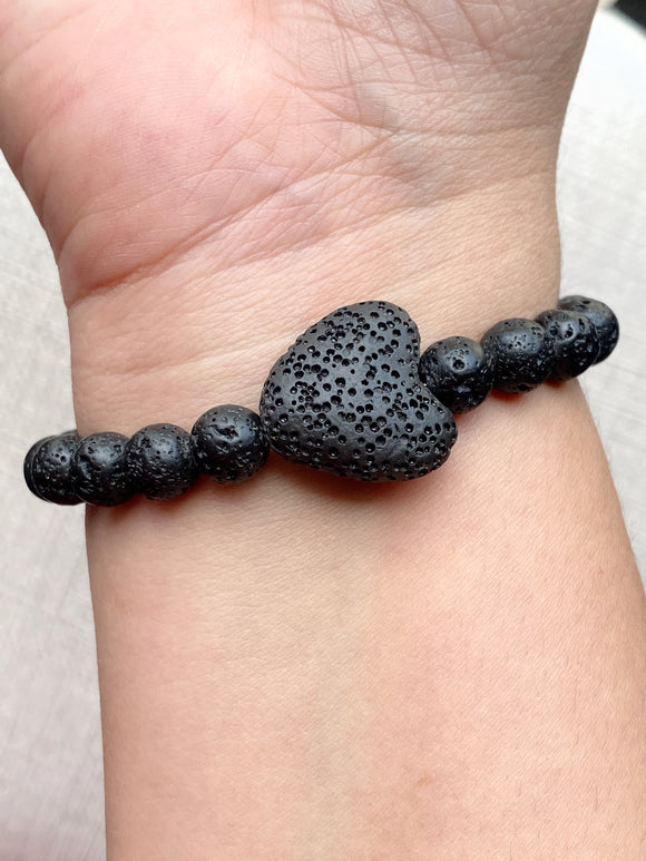 Lava stone heart beaded bracelet