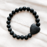 Lava stone heart beaded bracelet
